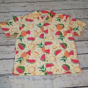 Uzzi Amphibious Gear Men's Yellow Pineapple Watermelon Print Button Up Shirt M